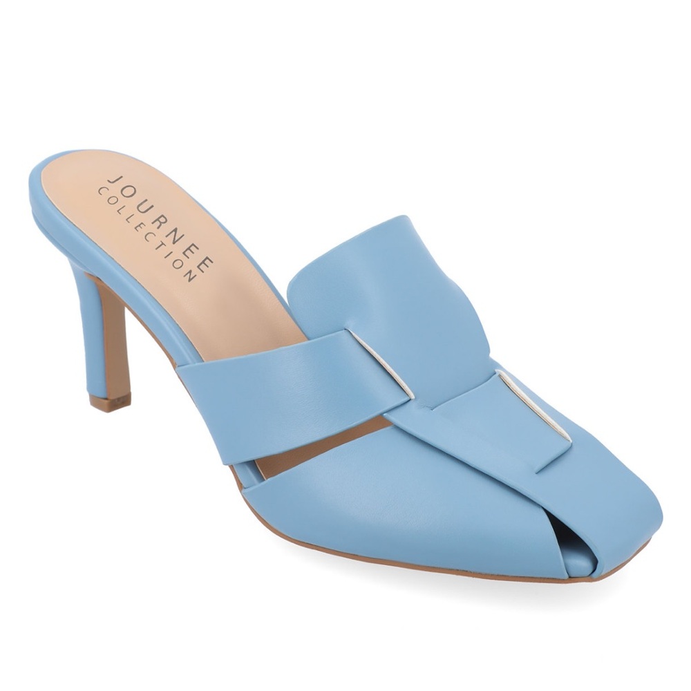 Journee Collection-Tristin, Light Blue Faux Leather 3” Heel Mules, size 8.5 New
